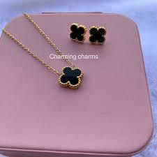 Black Clover Necklace Earring Set