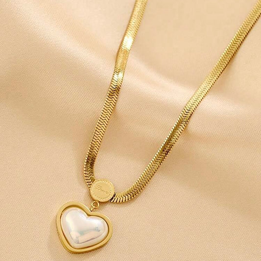 White Heart Snake Chain  Necklace