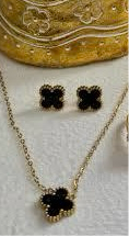 Black Clover Necklace Earring Set