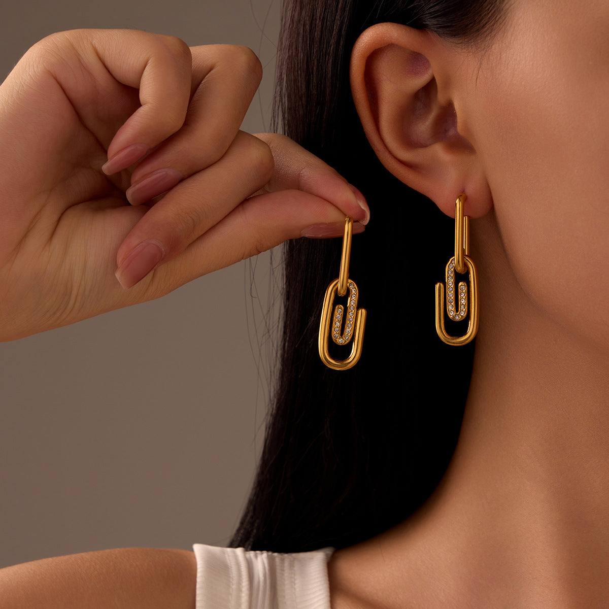 Paper Clip Stone Drop Earring